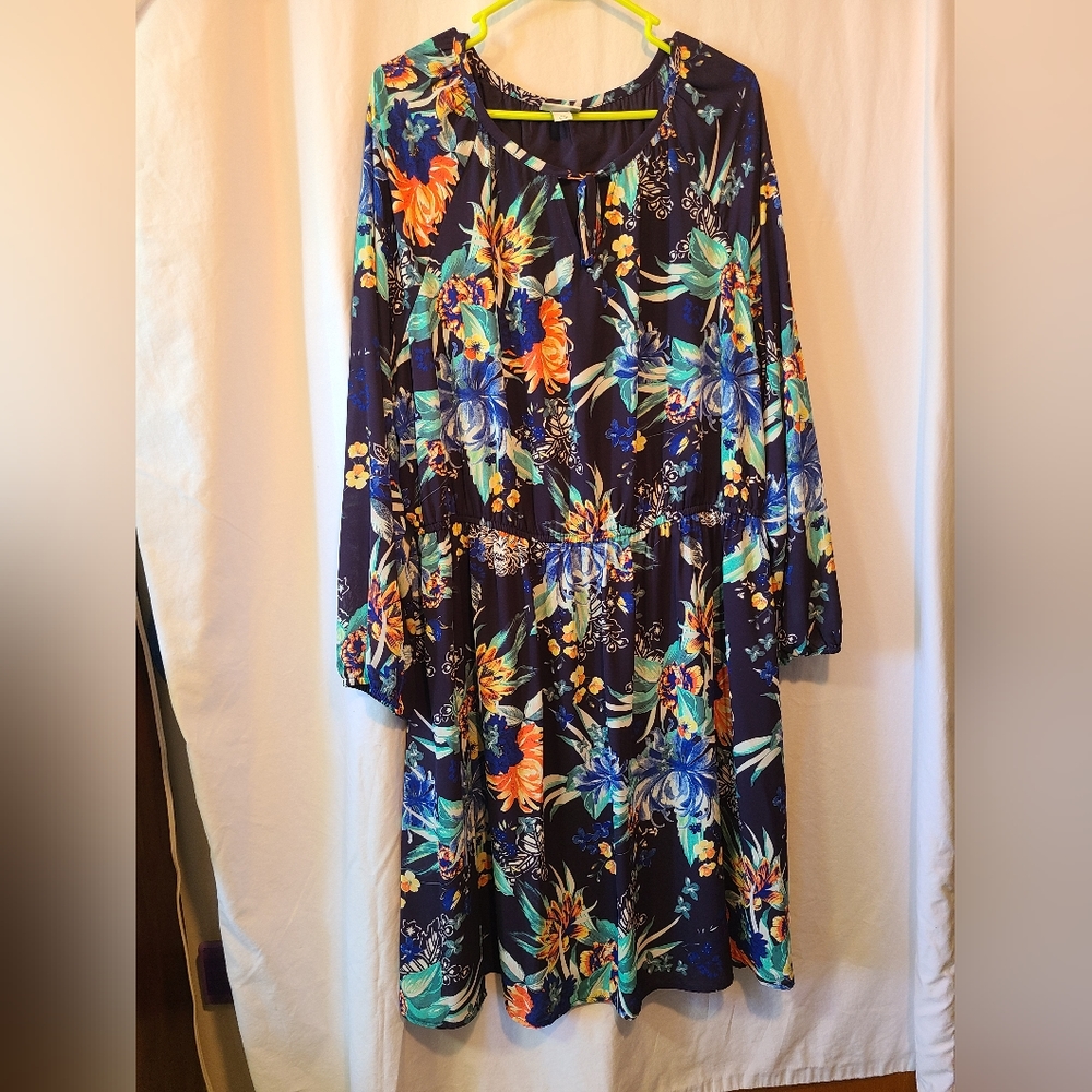 Ava & Viv, 2X, Multi floral sheer lined dress